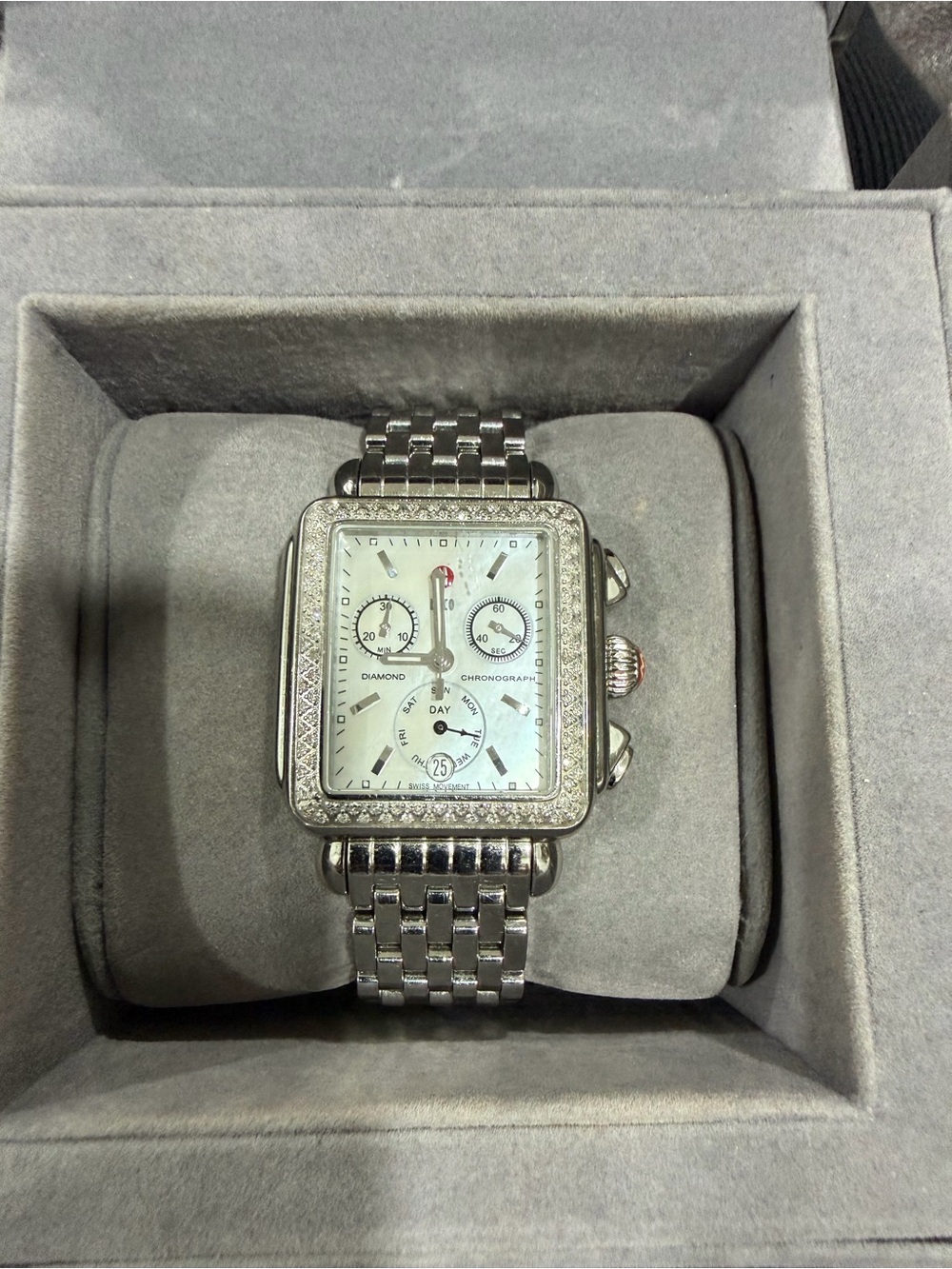 Michele Deco Stainless Diamond Watch